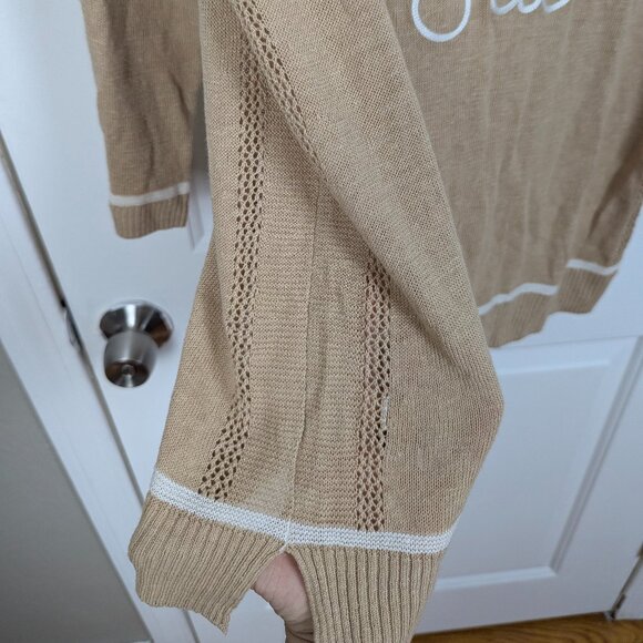 J.Jill | Beige Tan Sand & Sea Coastal Embroidered Sweater Size Medium Petite - Picture 3 of 10